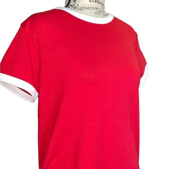 LuLaRoe Size 12 Kids Parker Tee • Solid Red w/White Trim • Americana Collection - Picture 2 of 13